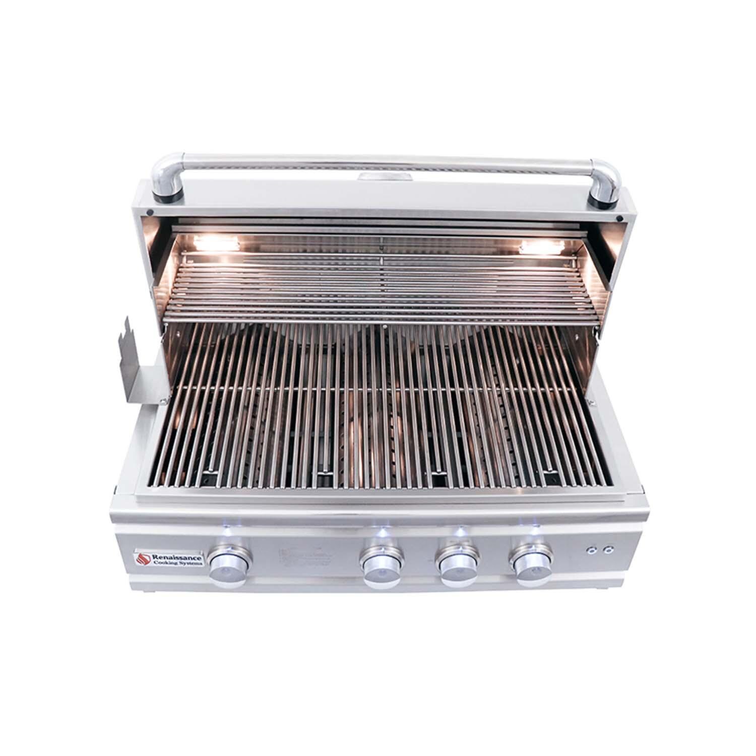 RCS RON30BLP Cutlass Pro 30 Inch Built-In Propane Grill - Hood Open Top View - White Background thumbnail
