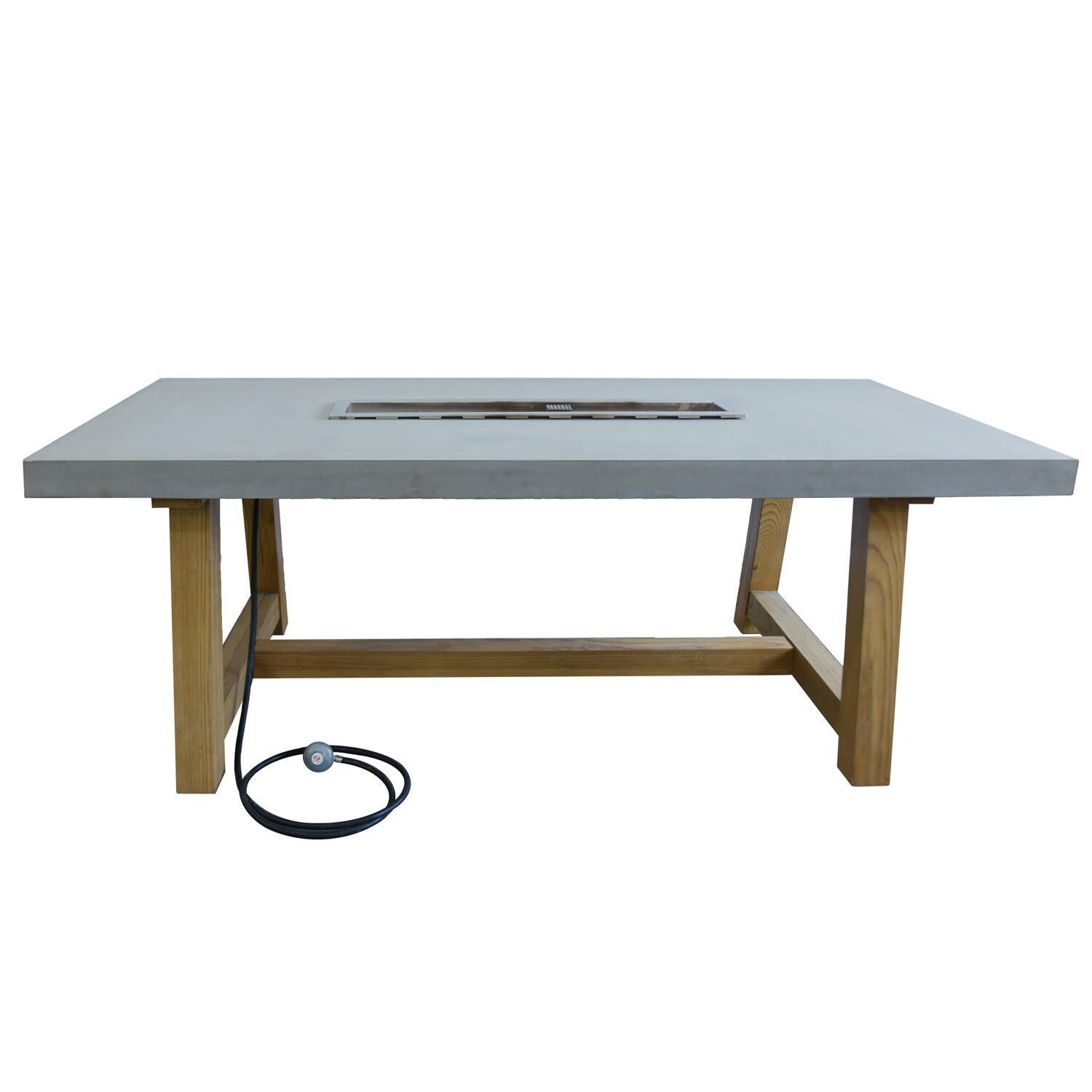 Sonoma 83-in Rectangle Propane Fire Pit Table By Elementi - Front View W/ Hose - White Background thumbnail