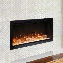 Amantii Symmetry Series Extra Tall 34-Inch Built-In Electric Fireplace with Black Steel Surround - ICE Media Kit - Indoor/Outdoor - SYM-34-XT