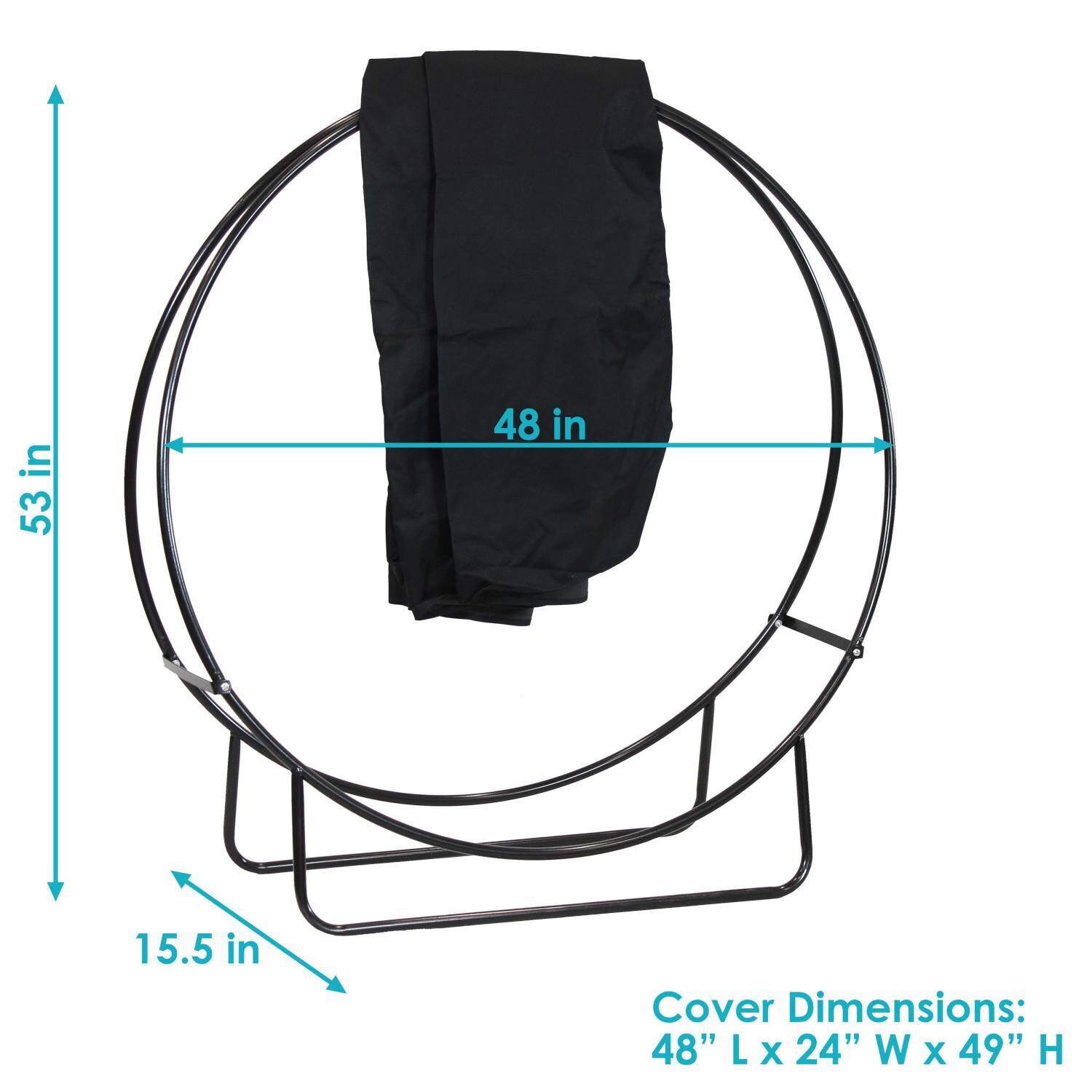 Ultimate Patio SC-QX-48LH-COVER-COMBO Black Steel Outdoor Firewood Log Hoop with Black Cover - 48-Inch - Dimensions thumbnail