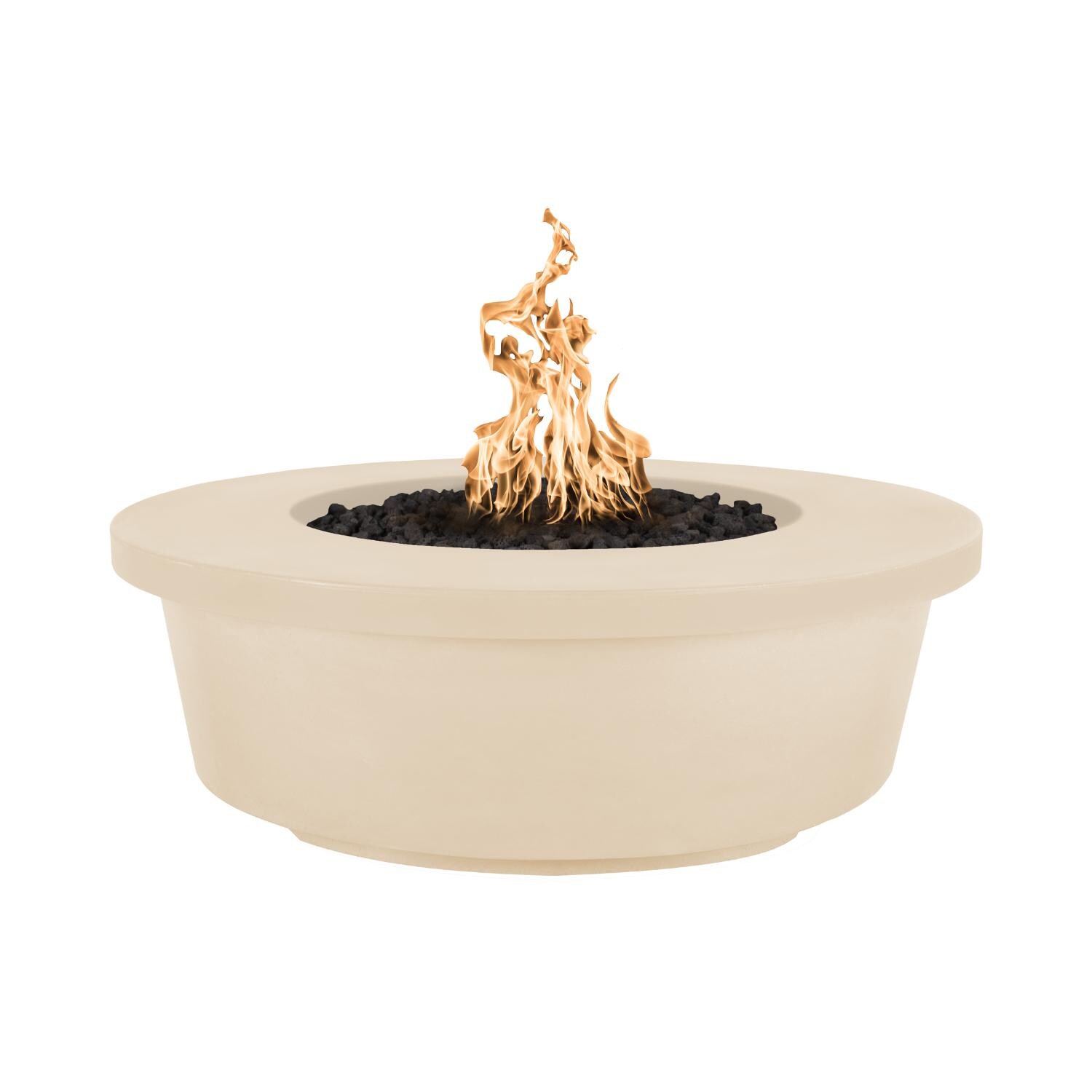 Tempe 48 Inch Round GFRC Natural Gas Fire Pit Table w/ Glow Plug in Vanilla by The Outdoor Plus