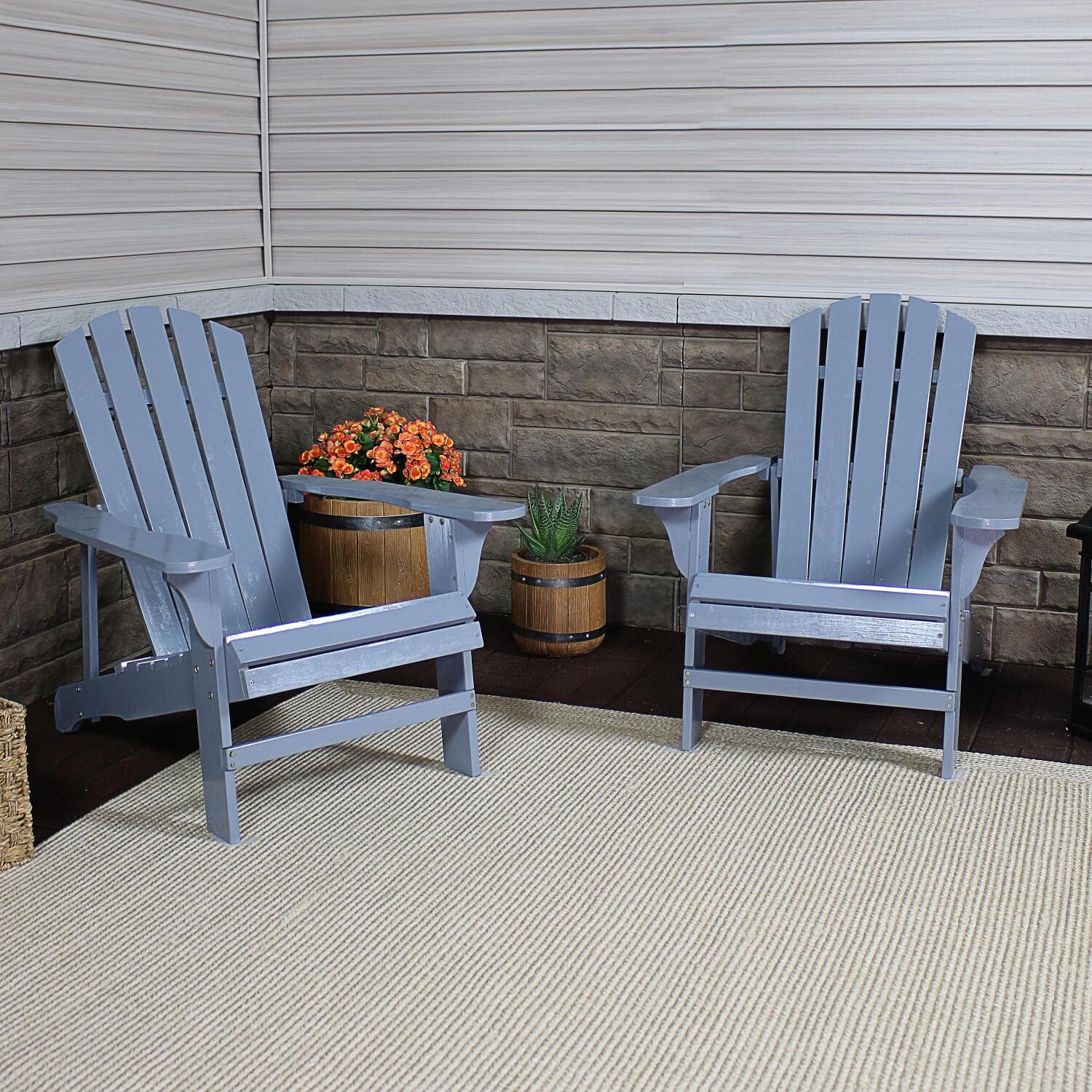 Sunnydaze Coastal Bliss 2-Piece Wooden Adirondack Chair Set - Gray image