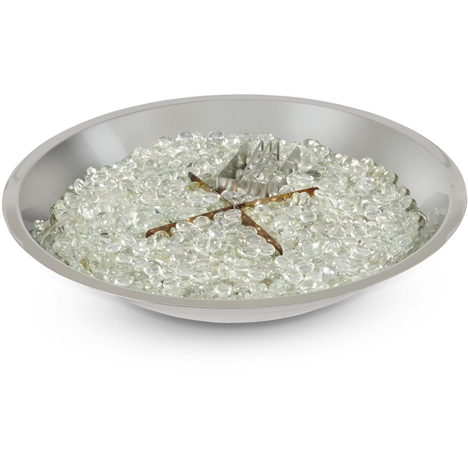 The Outdoor GreatRoom Company CFP20DSING Crystal Fire Plus 20 Inch Drop-In Round 55,000 BTU Natural Gas Fire Pit Burner Kit w/ Direct Spark Ignition - Stainless Steel - Kit w/ Glass - White Background thumbnail