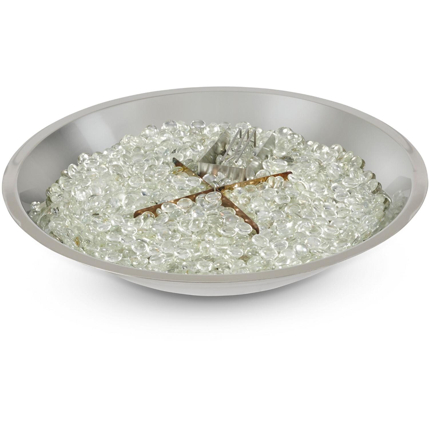 The Outdoor GreatRoom Company CFP20DSING Crystal Fire Plus 20 Inch Drop-In Round 55,000 BTU Natural Gas Fire Pit Burner Kit w/ Direct Spark Ignition - Stainless Steel - Kit w/ Glass - White Background thumbnail