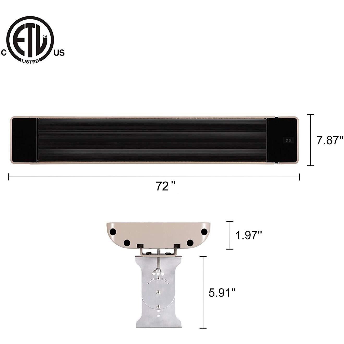 RADtec X33R X-Series 72-Inch 3300W Electric Infrared Patio Heater - Dimensional thumbnail