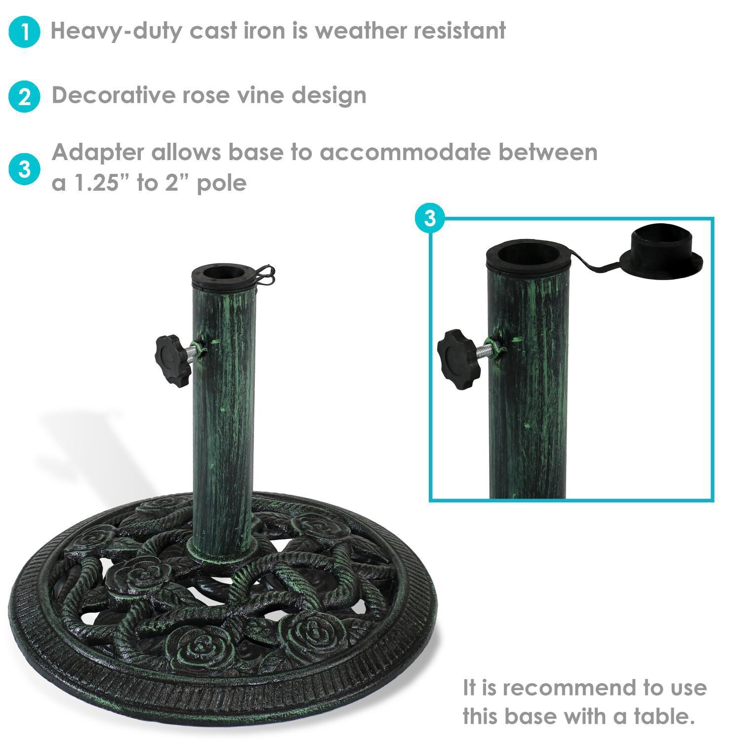 Ultimate Patio 17 Lb Rose Blossom Cast Iron Umbrella Base - Green - Overview thumbnail