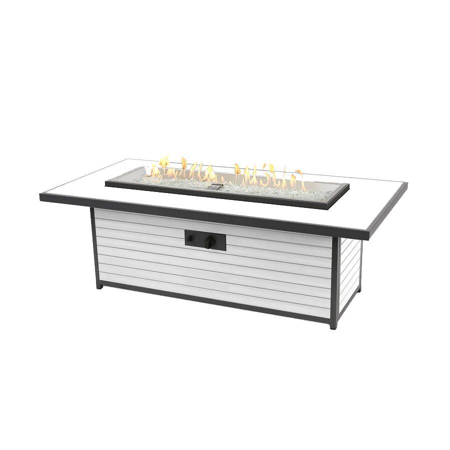 Revere 61-in Linear Natural Gas Fire Pit Table in White by Lakeview Outdoor Designs (Ships Propane w/ Conversion Kit) - Lit - White Background thumbnail
