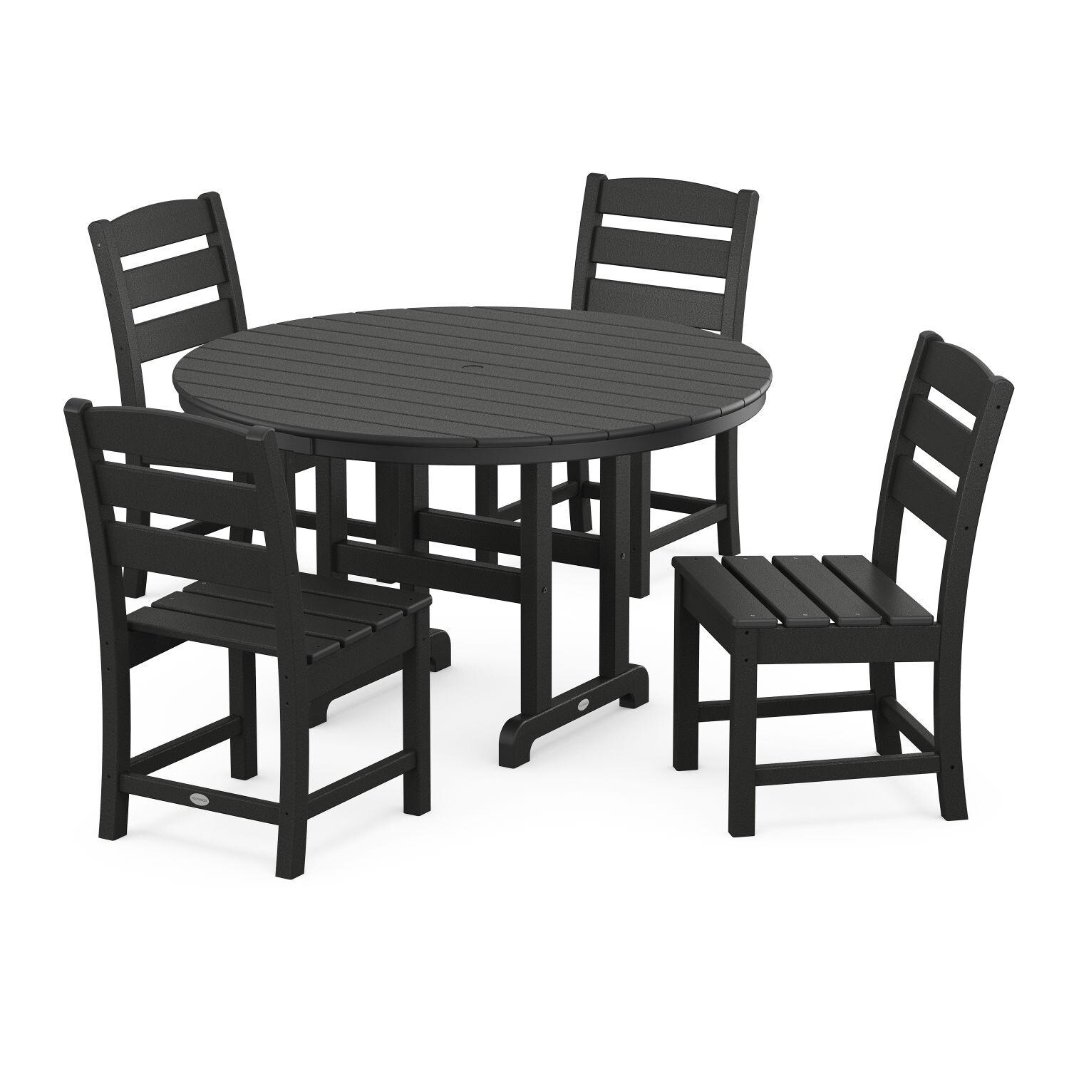 POLYWOOD PWS517-1-BL Lakeside 5-Piece Round Side Chair Dining Set - Black thumbnail