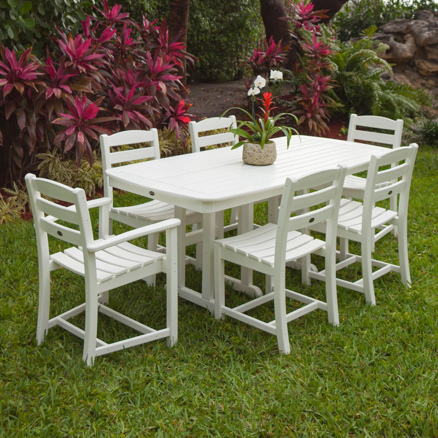 POLYWOOD La Casa Cafe White 7 Piece Rectangular Arm Chair Dining Set thumbnail