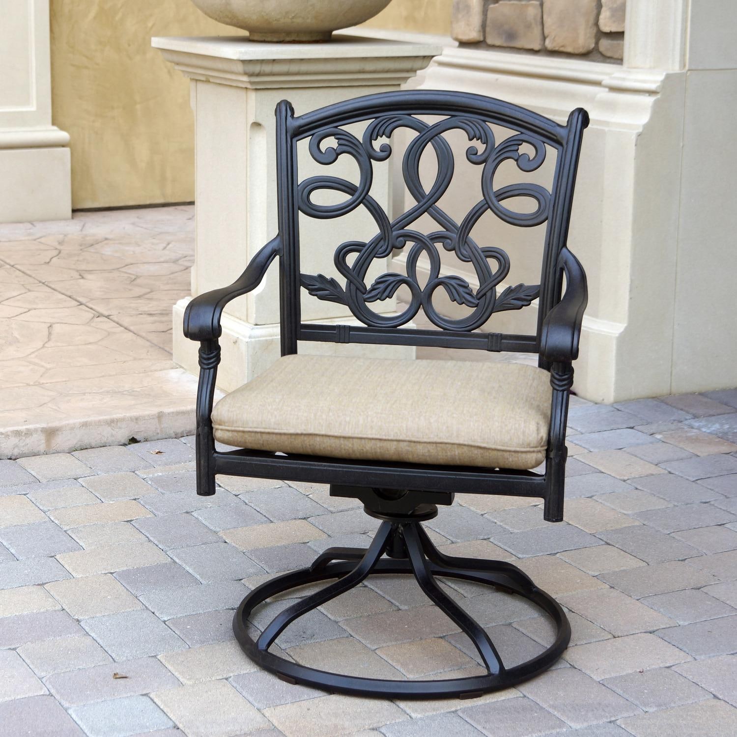Darlee Santa Monica Cast Aluminum 4 Pc Set Swivel Rocker Dining Chair Set in Antique Bronze/Beige Canvas by - B/DL2052-3-4