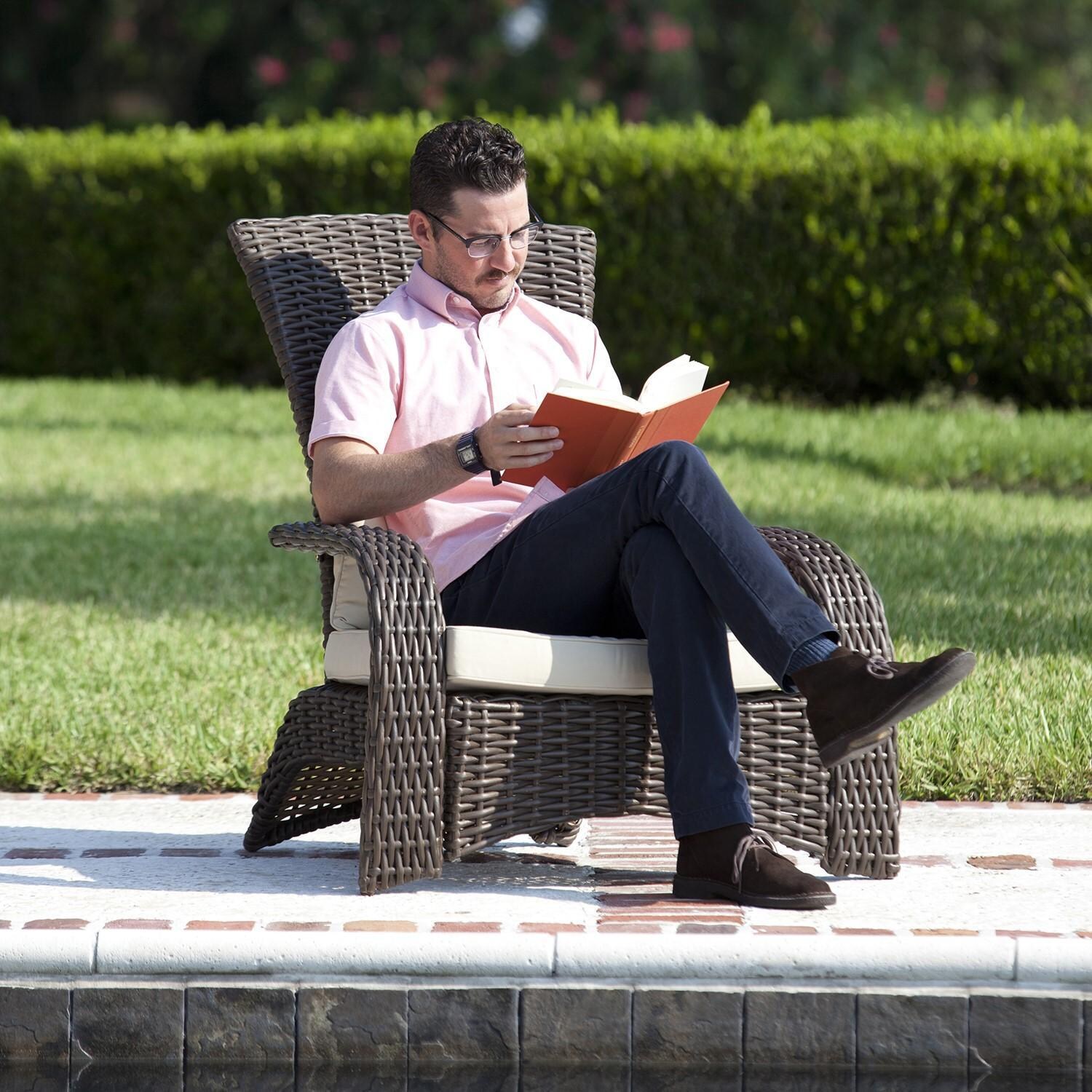 Regina Bay 5 Pc Outdoor Seating Set w/ Patio Heater by Ultimate Patio - Chair In Use - Lifestyle thumbnail