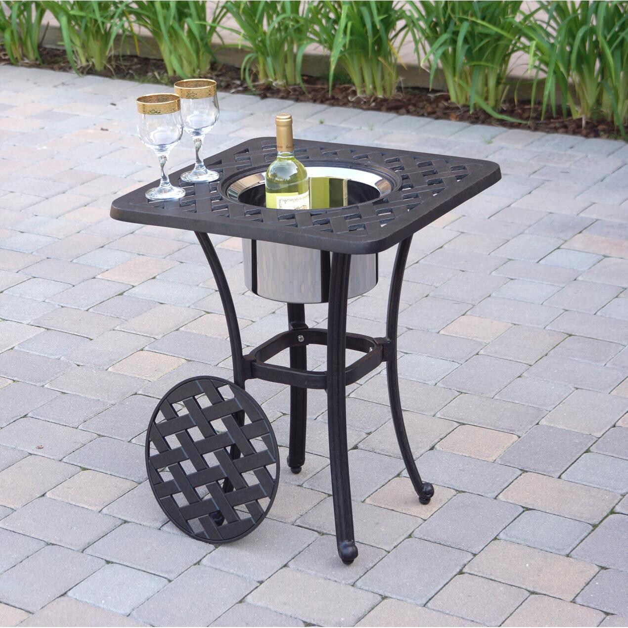 Darlee Nassau 3-Piece Patio Conversation Set with 21 Inch Square Ice Bucket End Table - Table Open - Lifestyle thumbnail