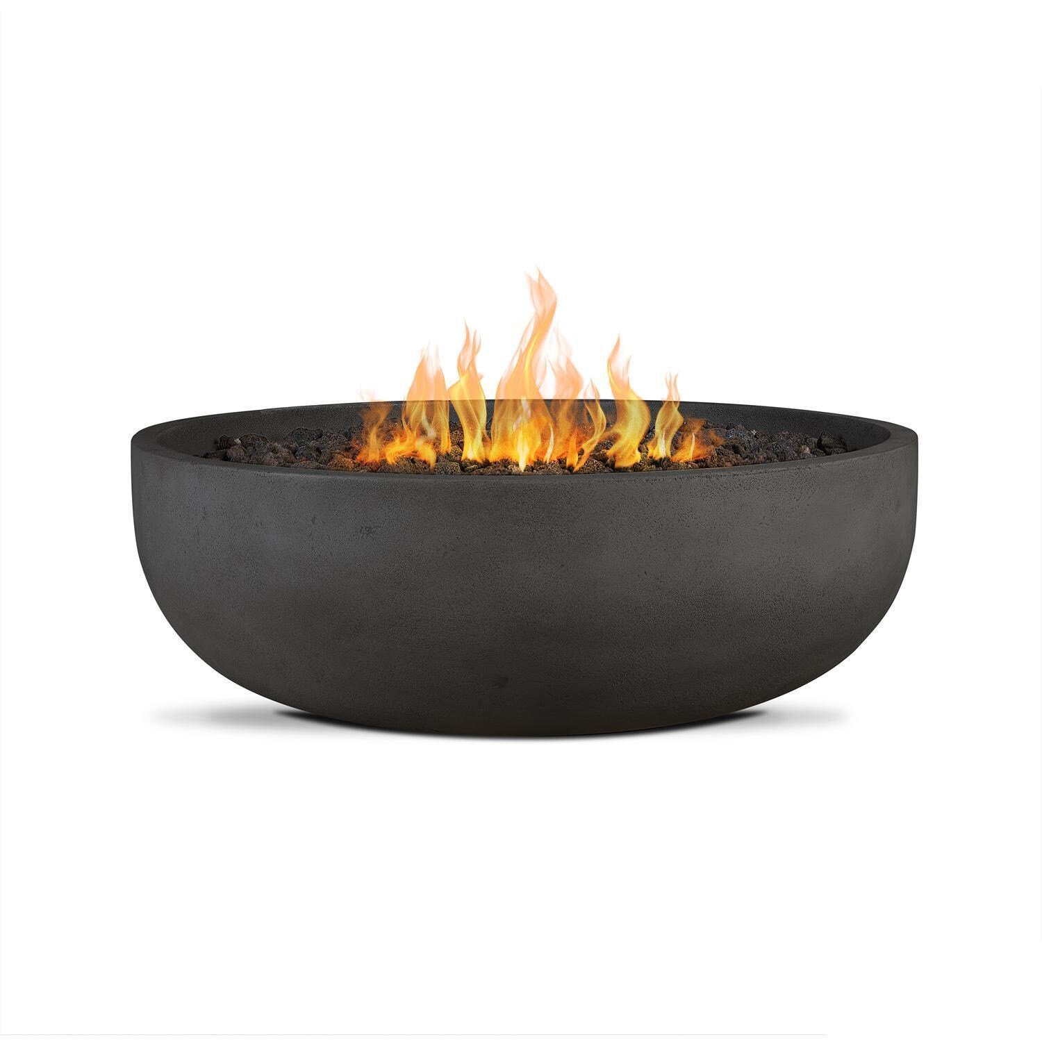 Grand Lake 522LP-CBN 38 Inch Round Concrete Propane Fire Bowl in Gray by BBQGuys Signature - Fire - White Background thumbnail