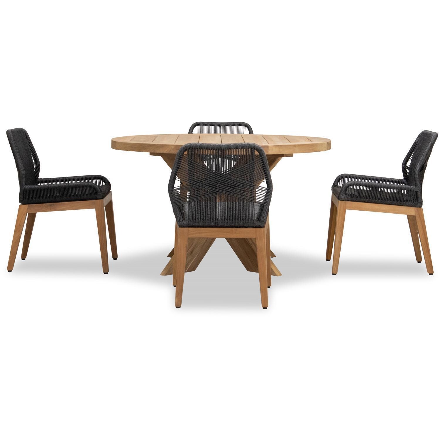 Wood Grove 4 Seat Reclaimed Teak and Rope Dining Set By Lakeview - Front View - White Background thumbnail