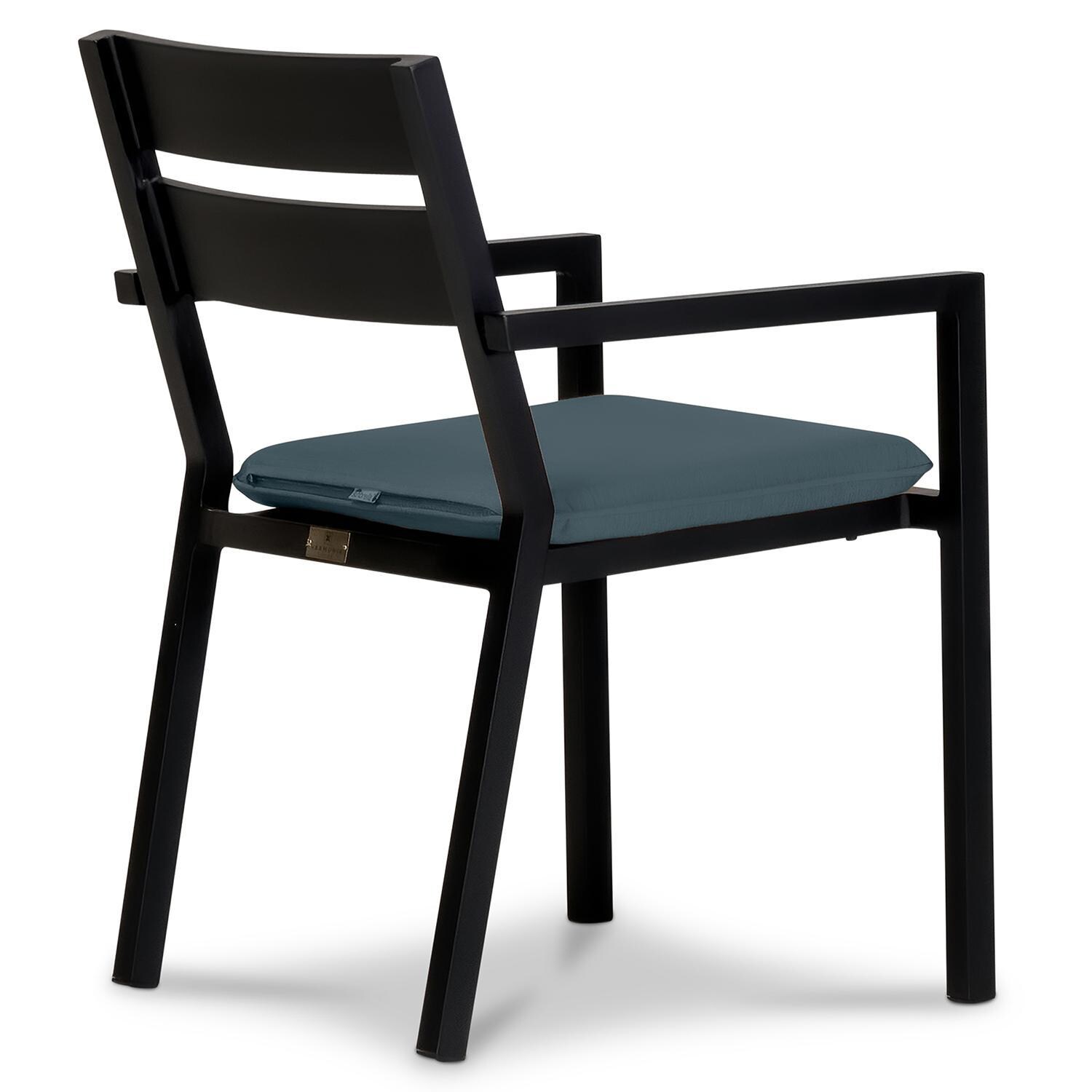 Calm Bay Aluminum Dining Arm Chair in Black/Cast Lagoon by Lakeview Outdoor Designs - Angle - White Background thumbnail