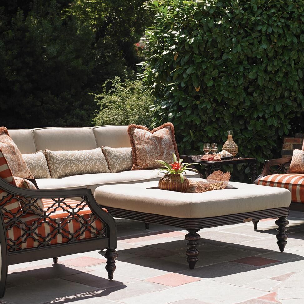Black Sands 5 Piece Cast Aluminum Patio Conversation Set W/ Sunbrella Fabric & Ottoman By Tommy Bahama