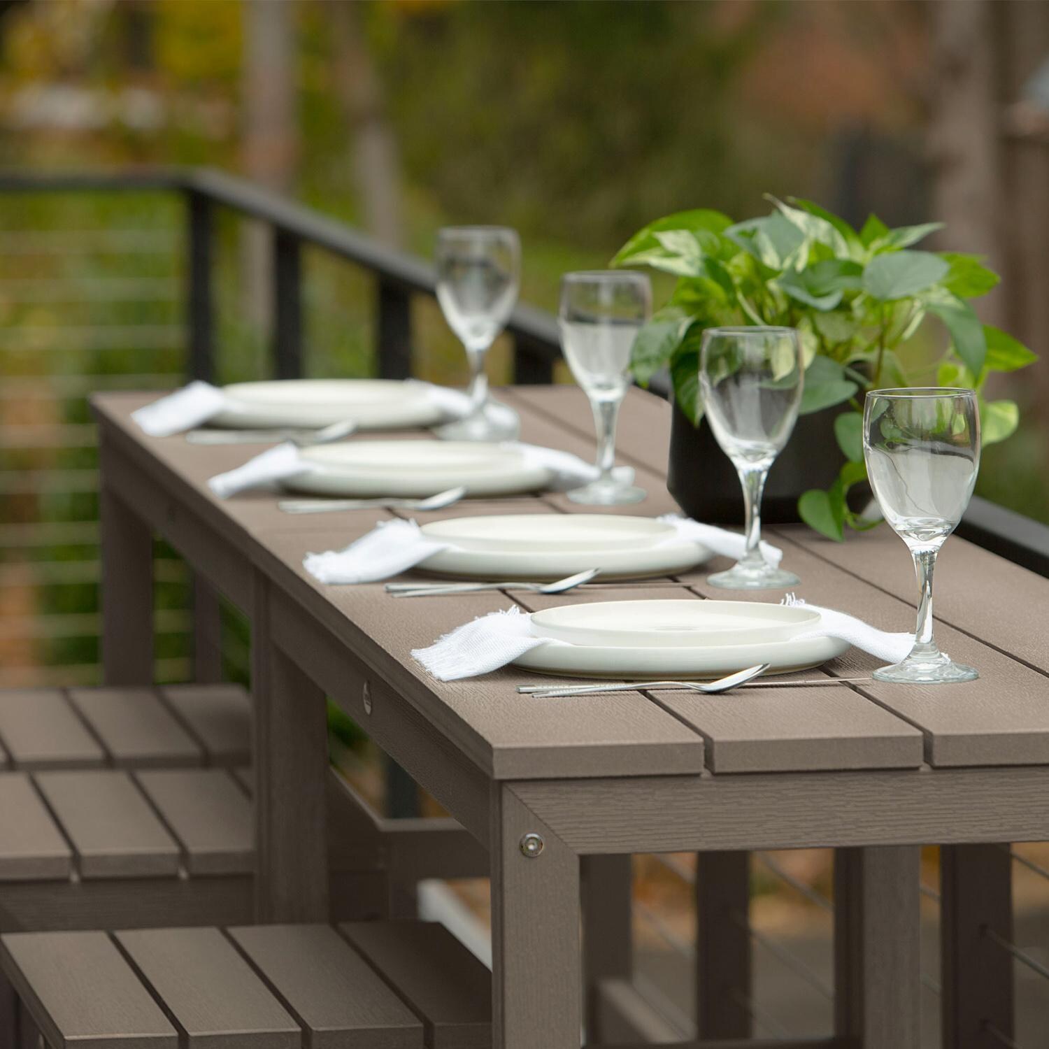 Lakeview Audubon 6 Pc Recycled Plastic Counter Height Balcony Dining Bar Set in Woodland Brown - Up Close - Lifestyle thumbnail