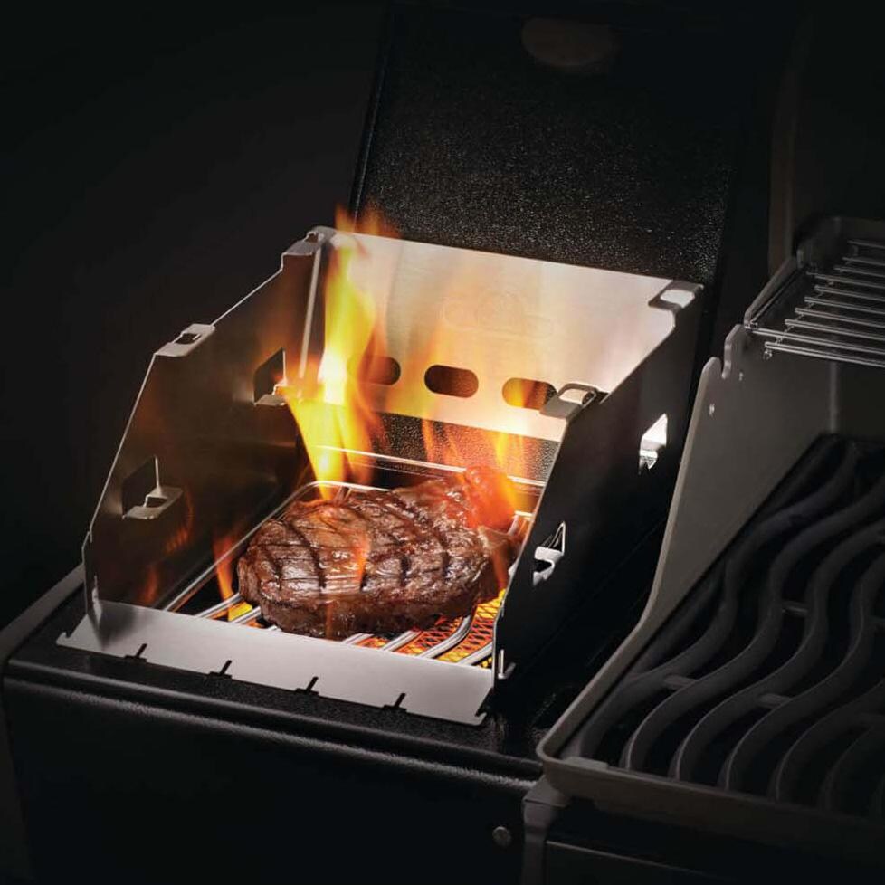 Napoleon  71302 SIZZLE ZONE Burner Windshield and Skewer Rack - Small - Steak - Lifestyle thumbnail
