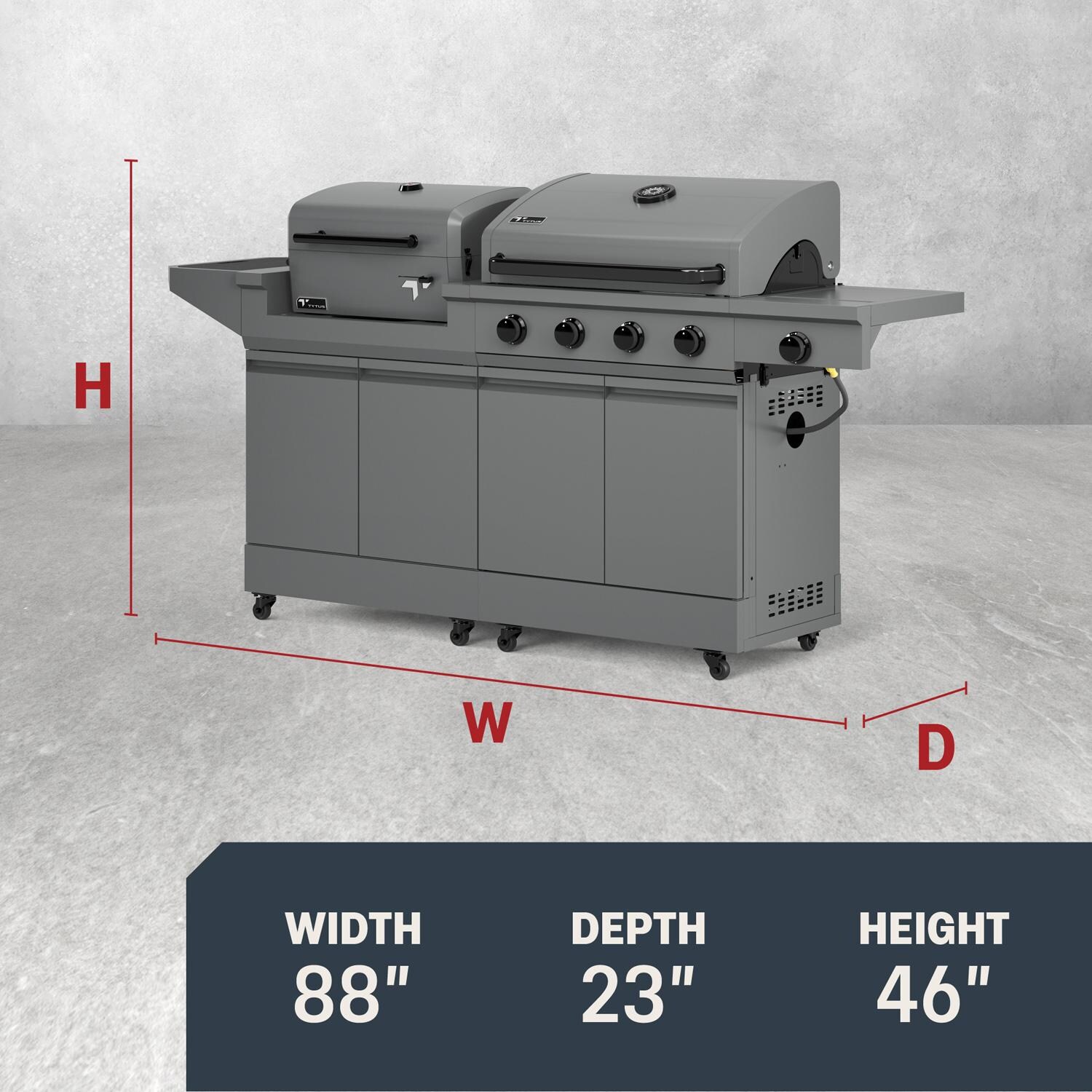 TYTUS TDT-BUN-014 Modular Duo w/ 4-Burner Gas Grill & Charcoal Grill - Dimensions - Dimensional thumbnail