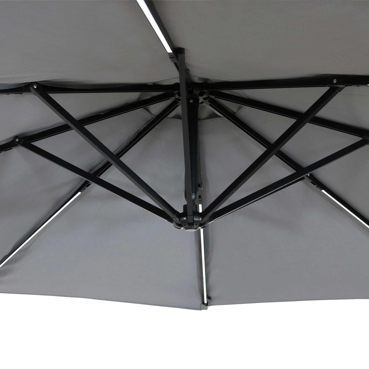 Ultimate Patio 10 Ft. Solar Lighted Patio Cantilever W/ Crank - Smoke - Sturdy Ribs Support Canopy thumbnail