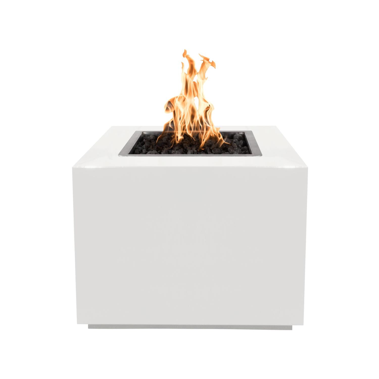Forma 30 Inch Square Powder Coated Steel Propane Fire Pit in White by The Outdoor Plus