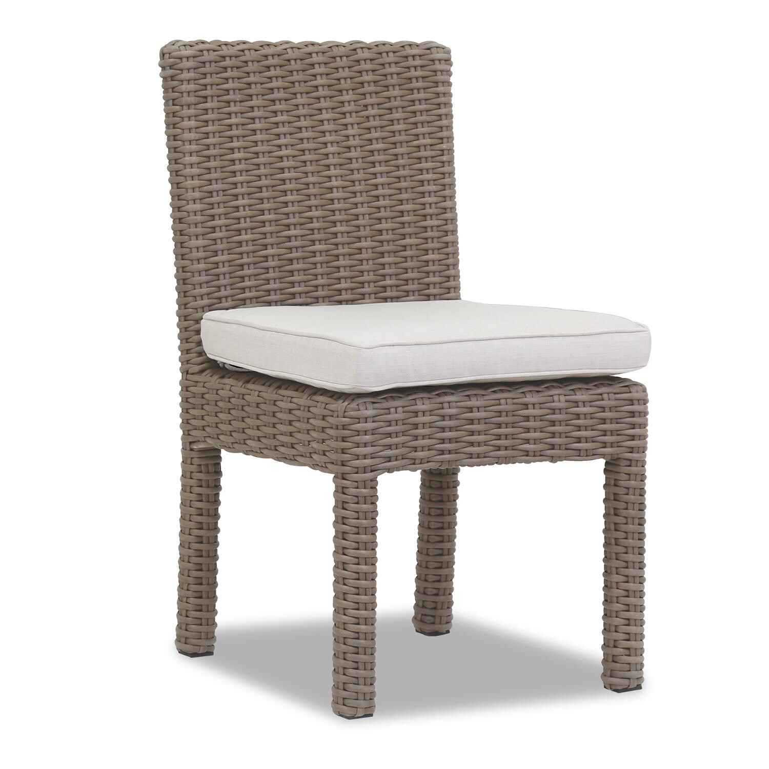 Sunset West - Coronado 9 Piece Resin Wicker Patio Dining Set W/ Dining Table & Sunbrella Canvas Flax Cushions - Coronado Armless Patio Dining Chair thumbnail