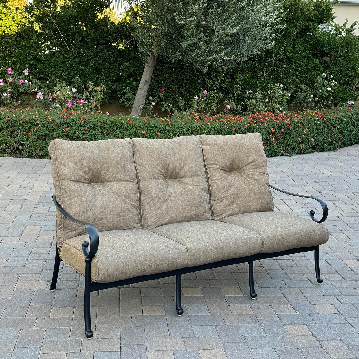 Santa Anita 2 Pc Cast Aluminum Seating Set w/48 Inch Table in Antique Bronze/Sesame by Darlee - Sofa - Lifestyle thumbnail