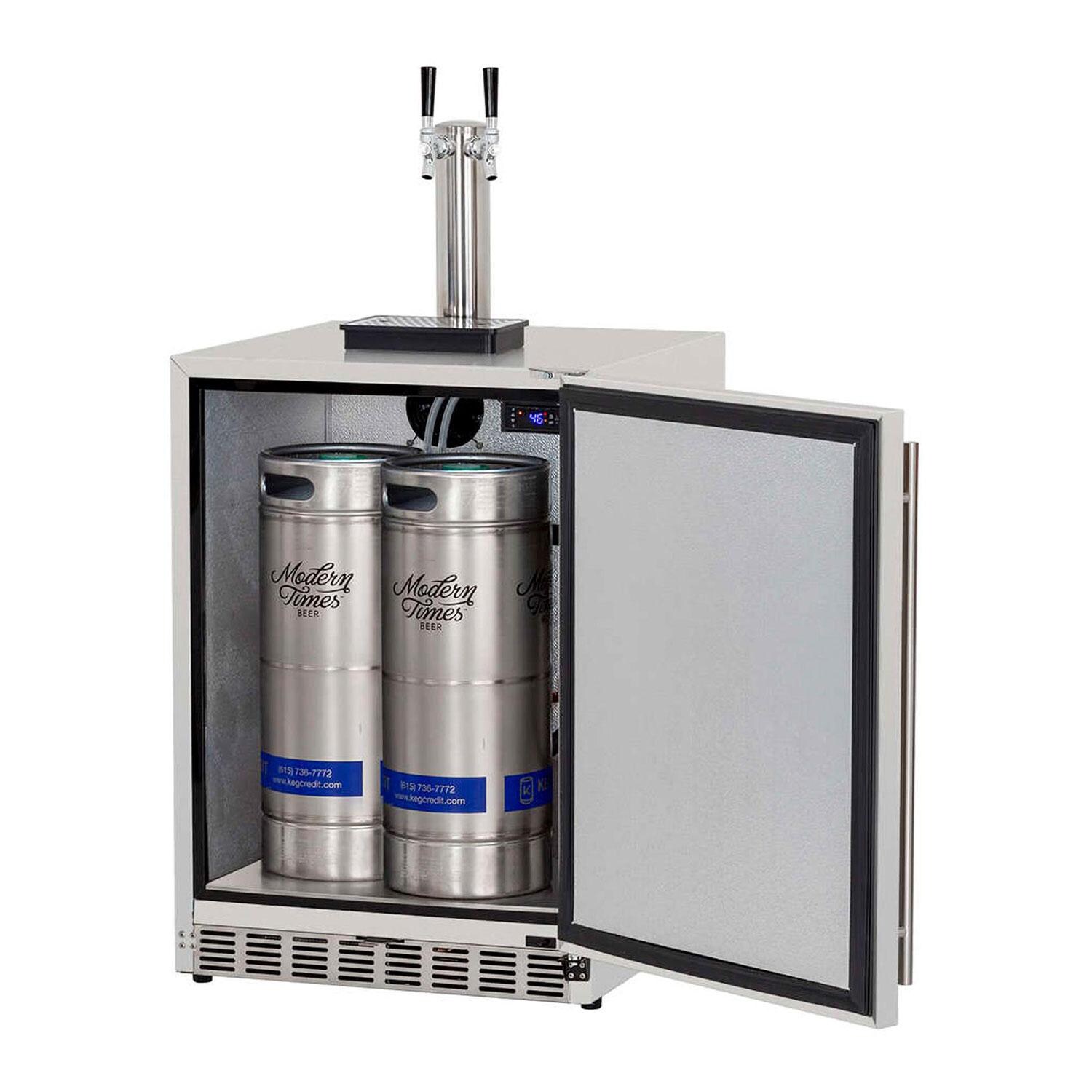 Summerset RFR-24DK2 24 Inch 6.6c Deluxe Outdoor Rated Double Tap Kegerator - Open - White Baackground thumbnail