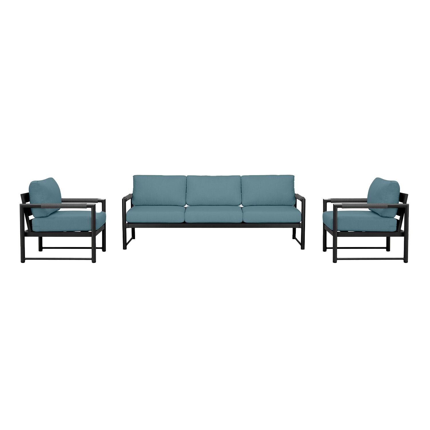 Lakeview AVEBAY-BK-CO-SET141-CL Avenue Bay Black/Carbon 3 Pc Sofa Club Chair Set - Cast Lagoon - Display - White Background thumbnail
