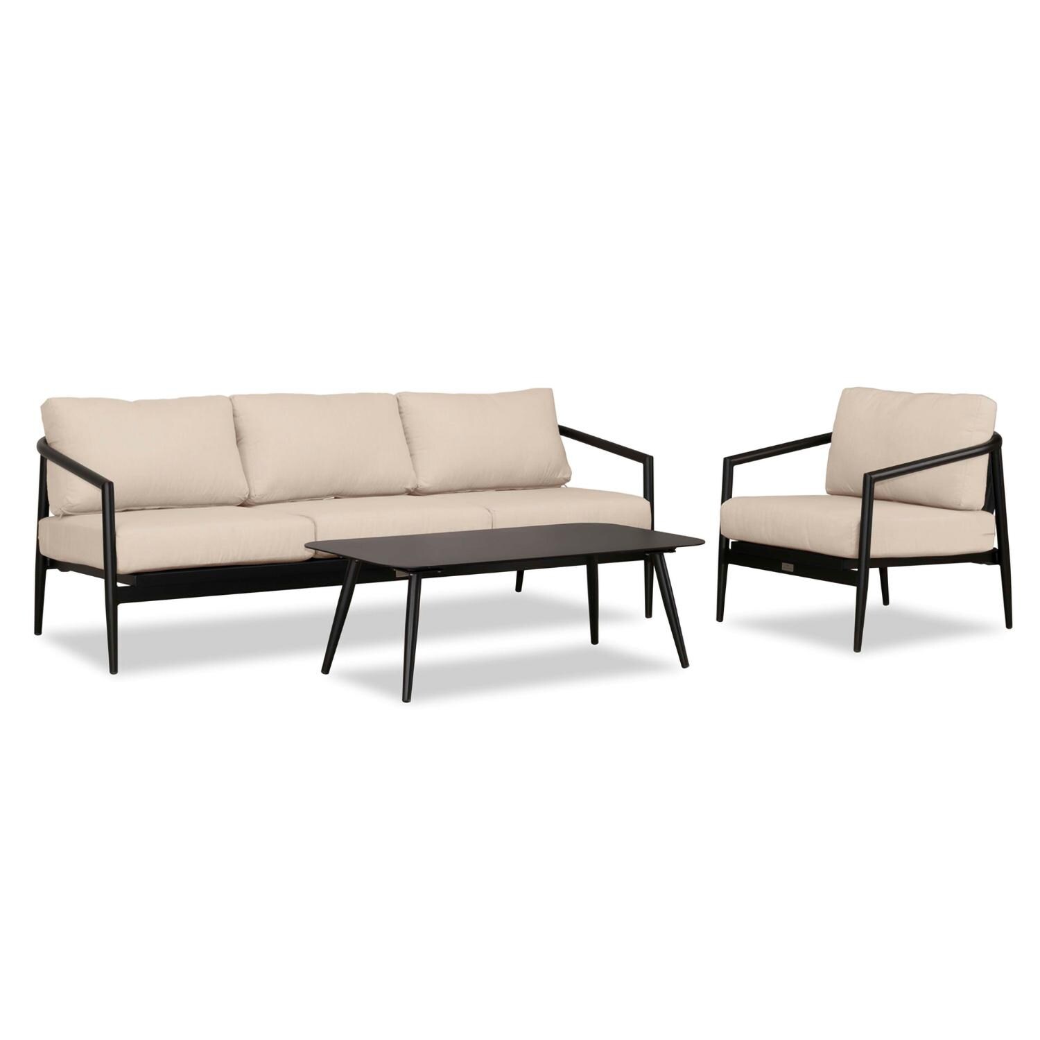 Lakeview Midnight Cove 3 Pc Aluminum Sofa Seating Set in Black/Carbon/Canvas Flax - Angled - White Background thumbnail