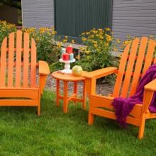 Classic 3 Piece Recycled Plastic Wood Patio Folding Adirondack Conversation Set By POLYWOOD - Tangerine