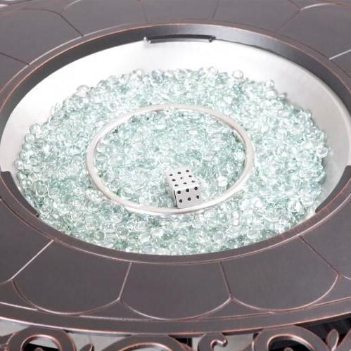 Ultimate Patio WestCay 50,000 BTU Propane Oval Fire Pit Table - Cast Aluminum - 62198 - Included Clear Fire Glass - Detail thumbnail