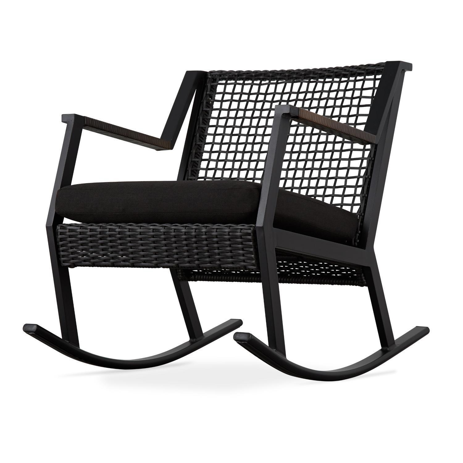 Lakeview Rustic Bay Black 2 Pc Aluminum Rocker Chair Set - Single Chair - White Background thumbnail