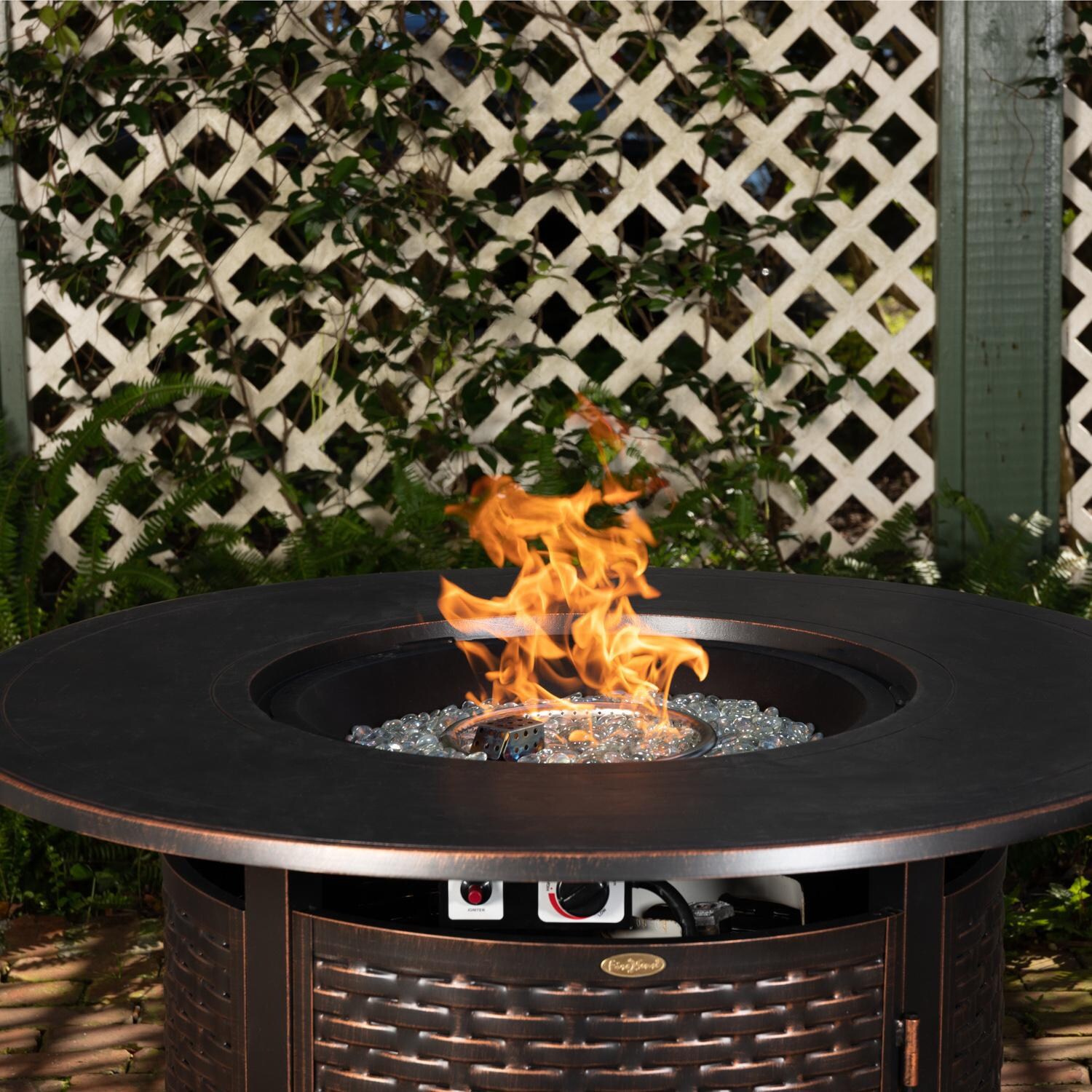 Ultimate Patio 62373 Welcome View 44-Inch Round Woven Aluminum Propane Gas Fire Pit - Flames thumbnail
