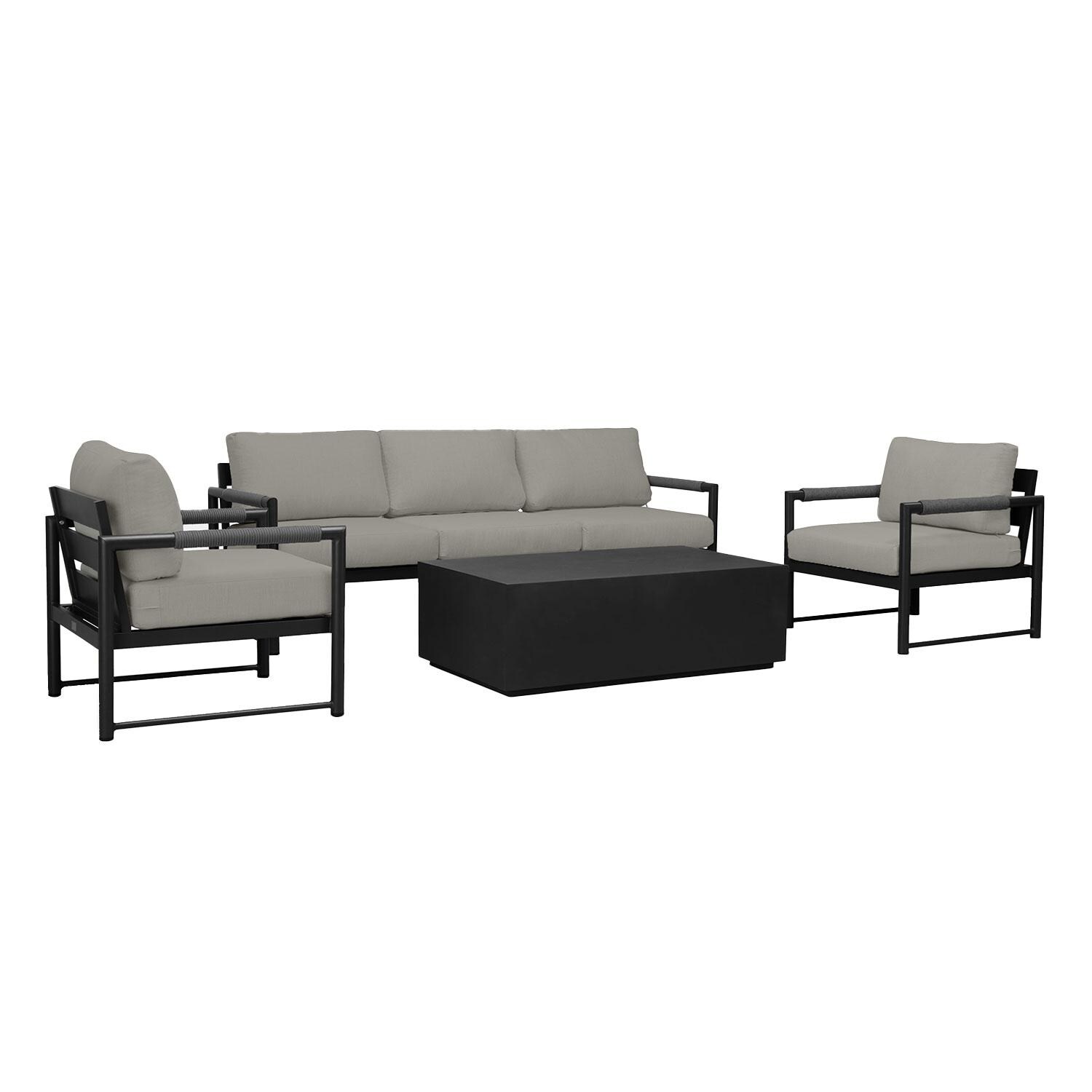 Lakeview AVEBAY-BK-CO-SET135-CC Avenue Bay Black/Carbon 4 Pc Sofa Set - Canvas Charcoal - Angled - White Background thumbnail