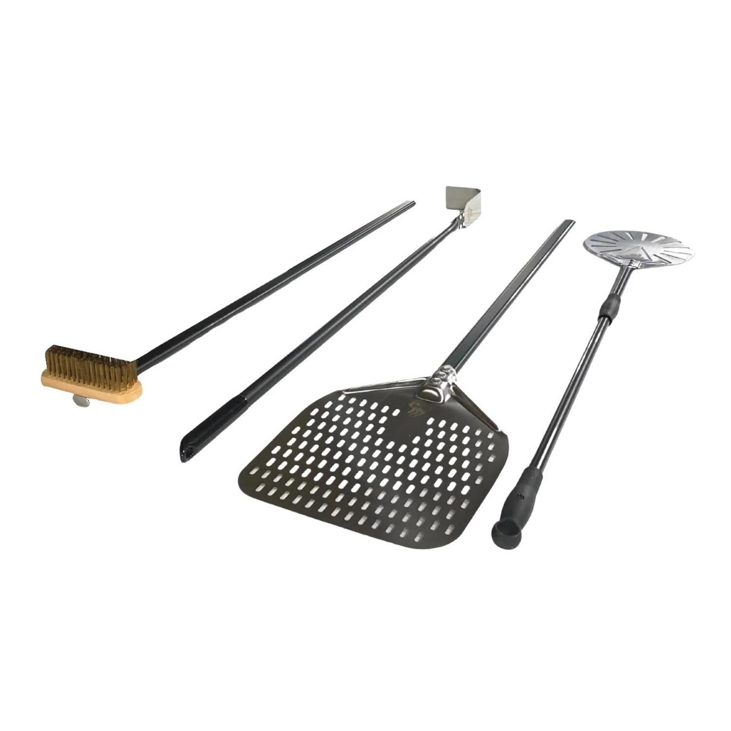 WPPO WKPA-01 Pro Aluminum 4 Piece Wood-Fired Pizza Oven Utensil Kit - Top View - White Background thumbnail