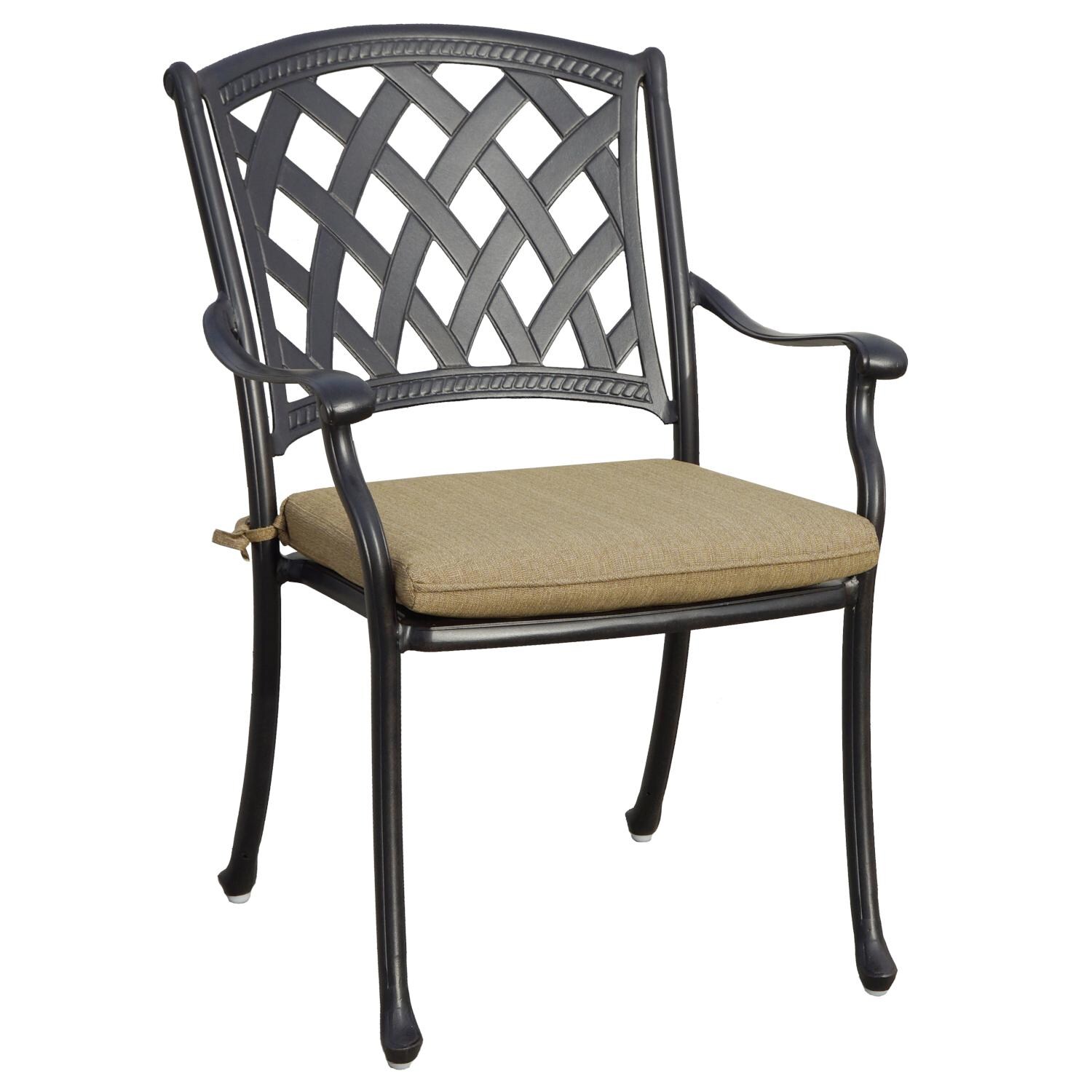 Darlee 201630-9PC-30W Ocean View 9 Piece Cast Aluminum Patio Dining Set W/ 64 Inch Square Table & Sesame Cushions - Dining Arm Chair