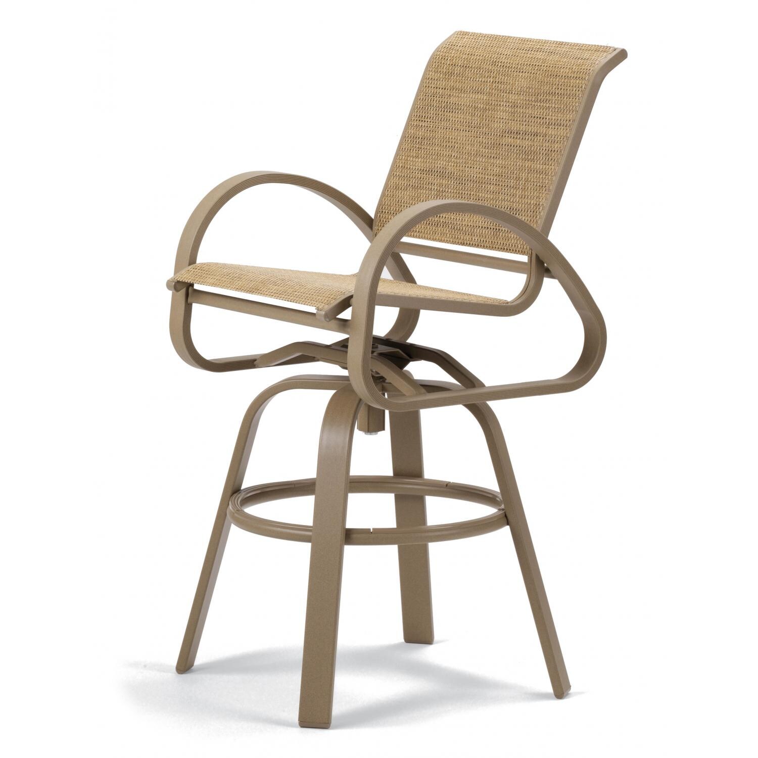 Aruba II Aluminum Outdoor Swivel Bar Stool With Sling Seating By Telescope Casual - Textured Desert/Hickory