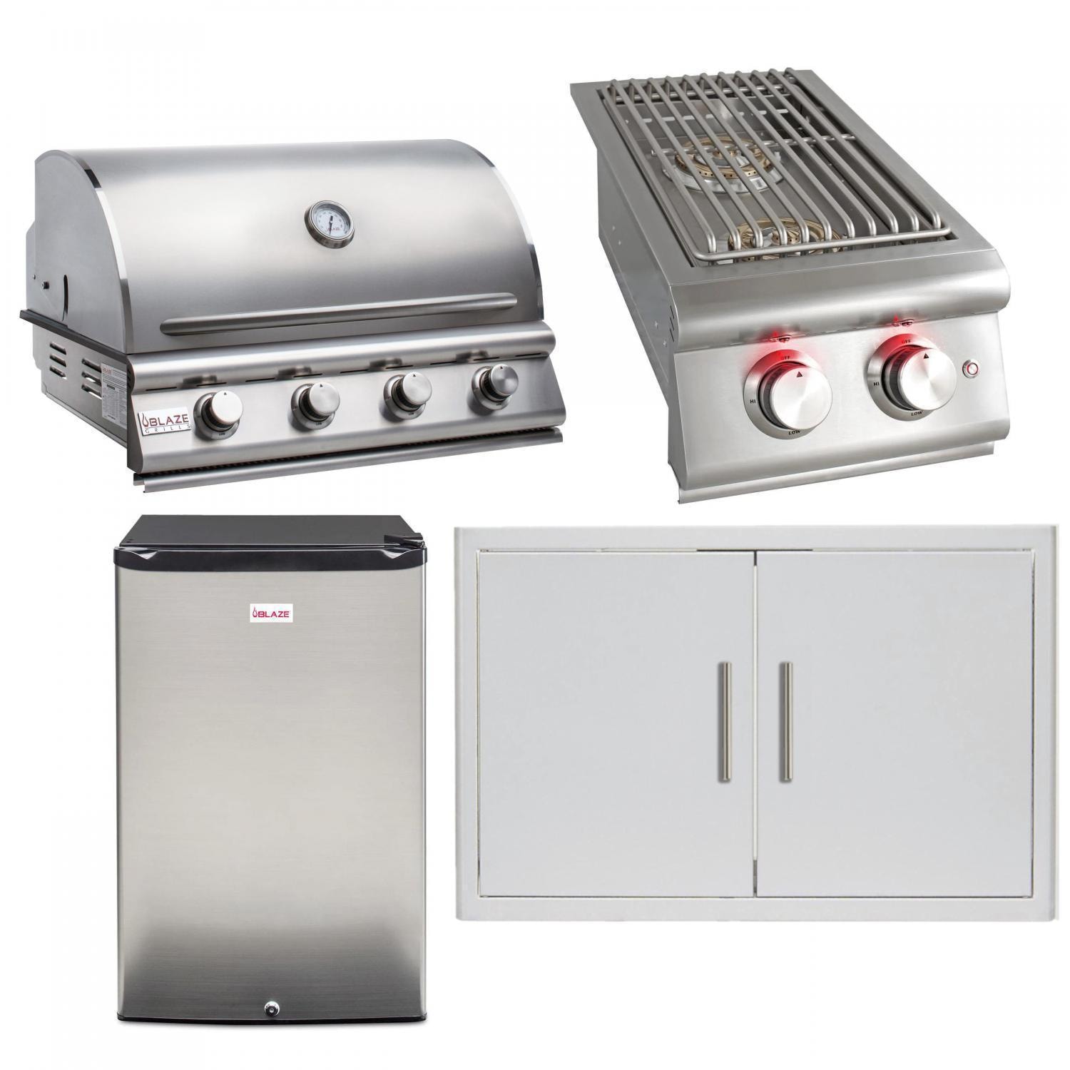 Blaze LBM 4-Piece 32" Natural Gas Outdoor Kitchen Package w/ Double Side Burner & Refrigerator - BLZ-4LBM126-NG-4PC-SC