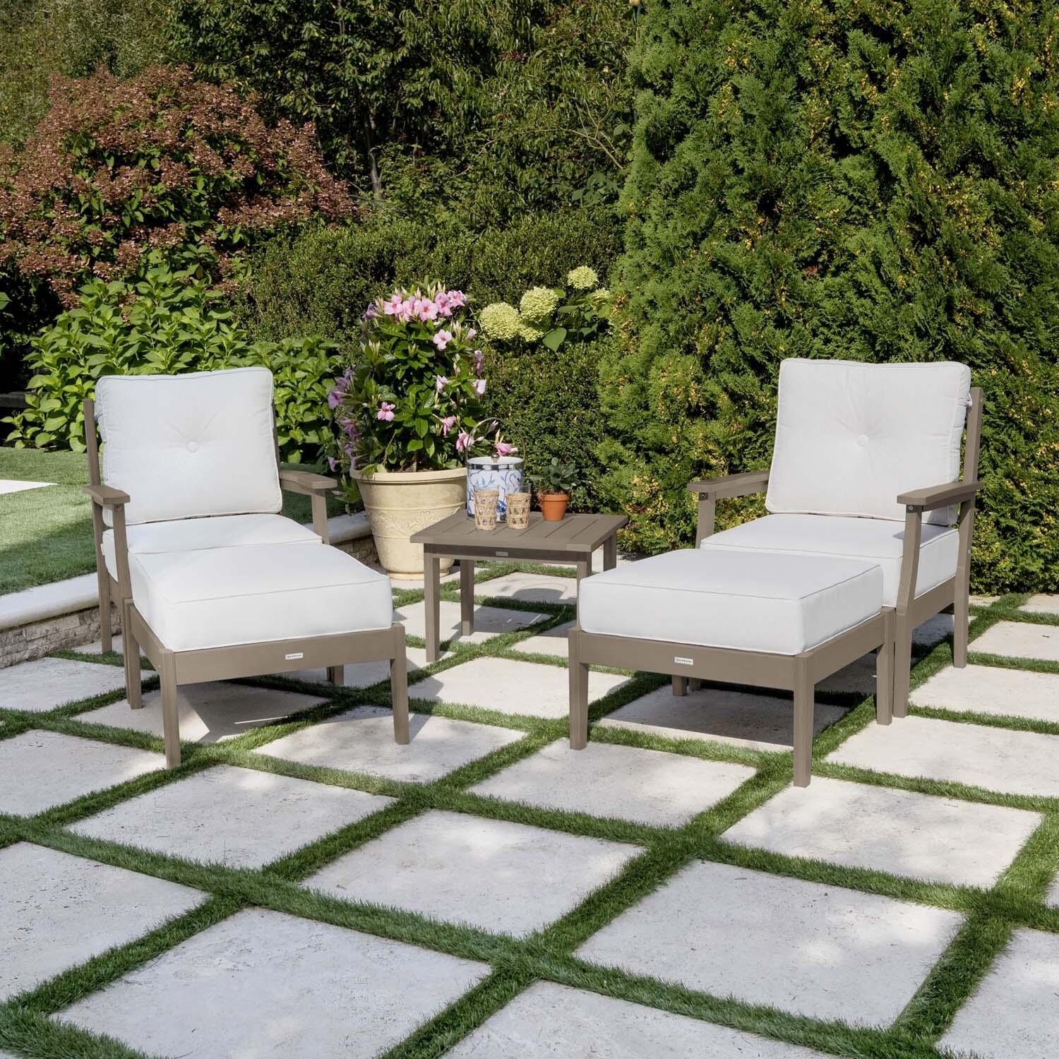 Blushing Bay 5 Pc Recycled Plastic Seating Set in Bliss Linen/Woodland Brown by Lakeview Outdoor Designs - Lifestyle thumbnail