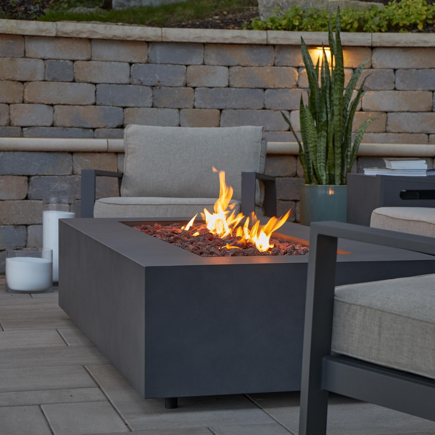 Lakeview Outdoor Designs SC-C9811LP-WSLT Elysian 42-in Rectangle Propane Gas Fire Table - Angled - Lifestyle thumbnail