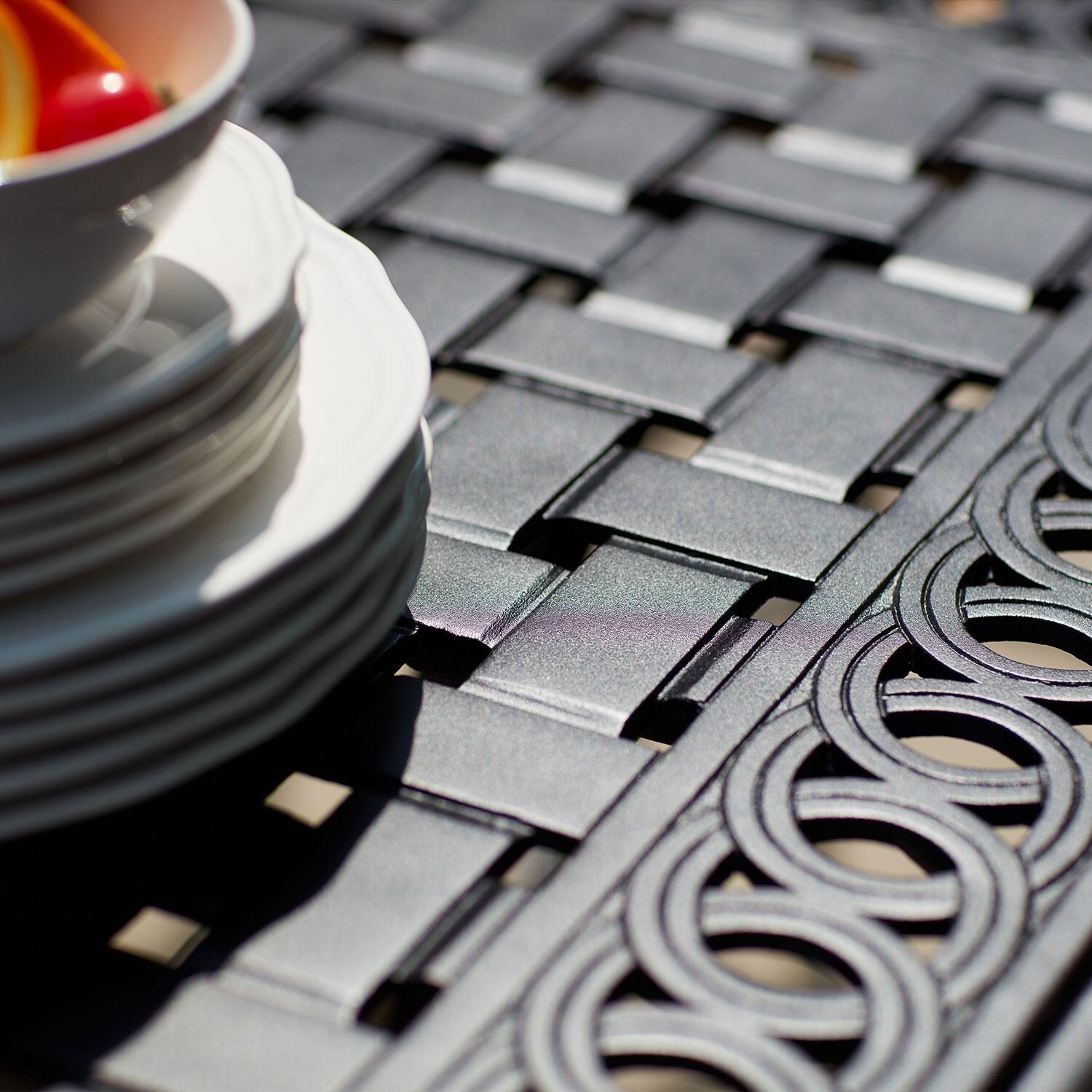 Madison 9 Piece Cast Aluminum Patio Dining Set W/ 60 Inch Square Table By Darlee - Table Material - Detail thumbnail