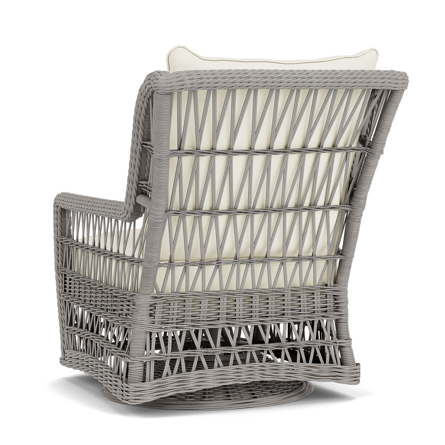 Lloyd Flanders Mackinac High Back Swivel Glider Lounge Chair in Putty Finish with Sailcloth Salt Fabric - Rear Left thumbnail