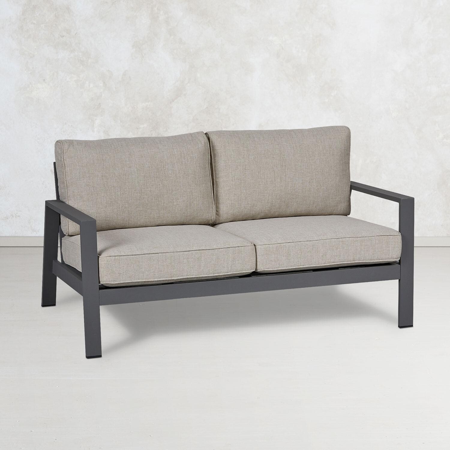 Lakeview Outdoor Designs SC2022WSTA Red Flame Elysian Aluminum Outdoor Two Seat Sofa With Cushions in Weathered Slate - Silo Main thumbnail