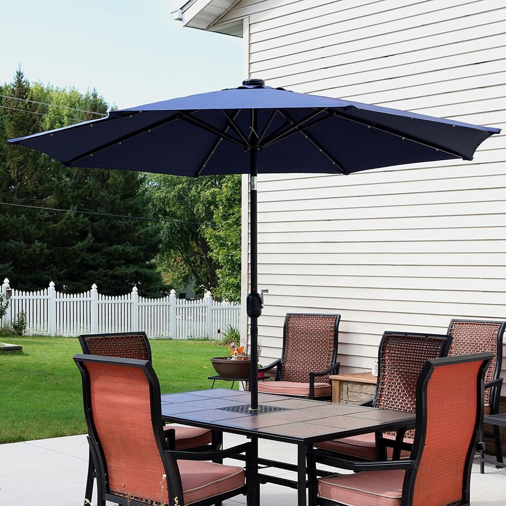 Ultimate Patio 9 Ft. Solar Lighted Octagonal Patio Umbrella W/Crank - Navy Blue - Lifestyle View thumbnail