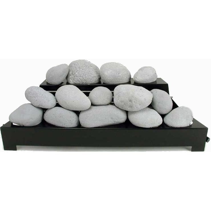 Rasmussen 30-Inch Light Gray ALTERNA See-Thru FireStone Set With Vent Free Propane Black Chassis Burner - Variable Flame Remote
