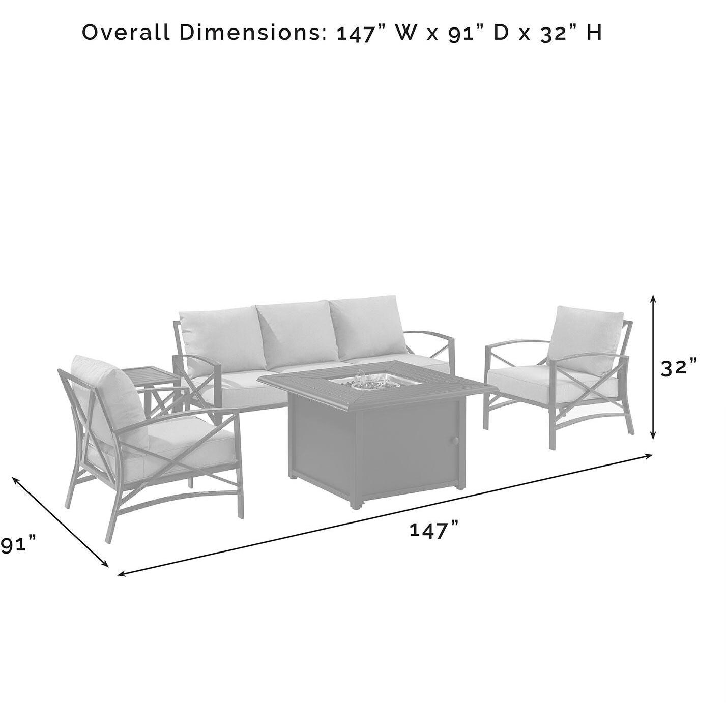 Ultimate Patio UP-82269BZ-MI 5Pc Outdoor Sofa Set W/ Fire Table in Mist - Overall Dimensions - Diagram thumbnail