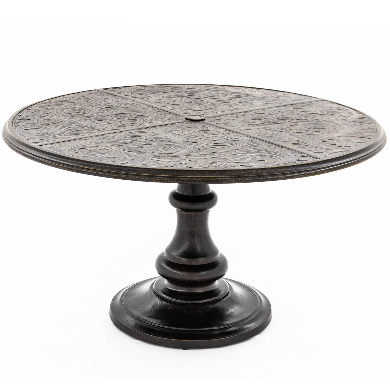 Du Monde 48-Inch Round Cast Aluminum Outdoor Pedestal Dining Table - Front Angled View thumbnail
