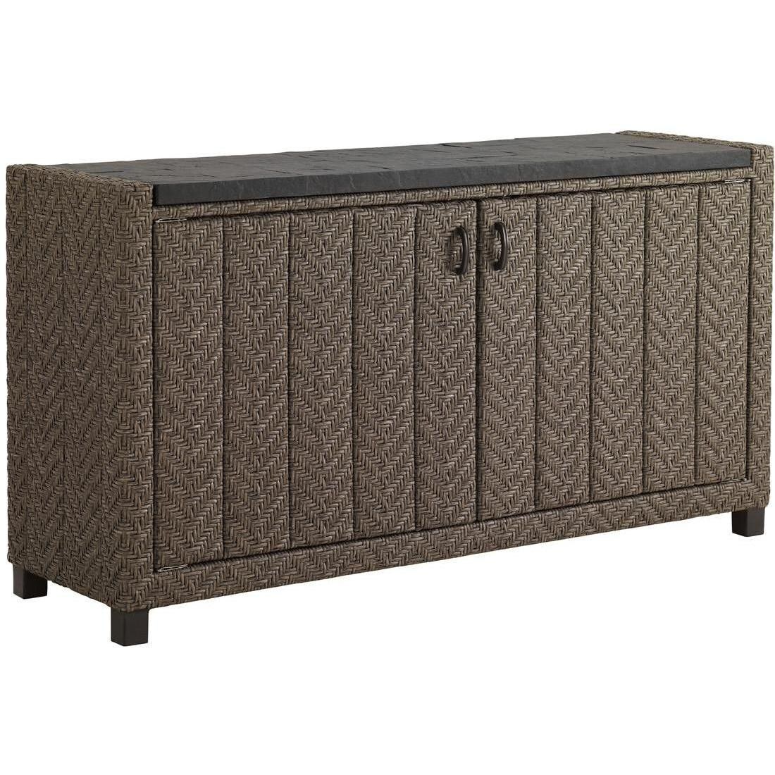 Tommy Bahama 3230-966 Blue Olive Wicker Patio Buffet Table w/ Weatherstone Top - Closed thumbnail