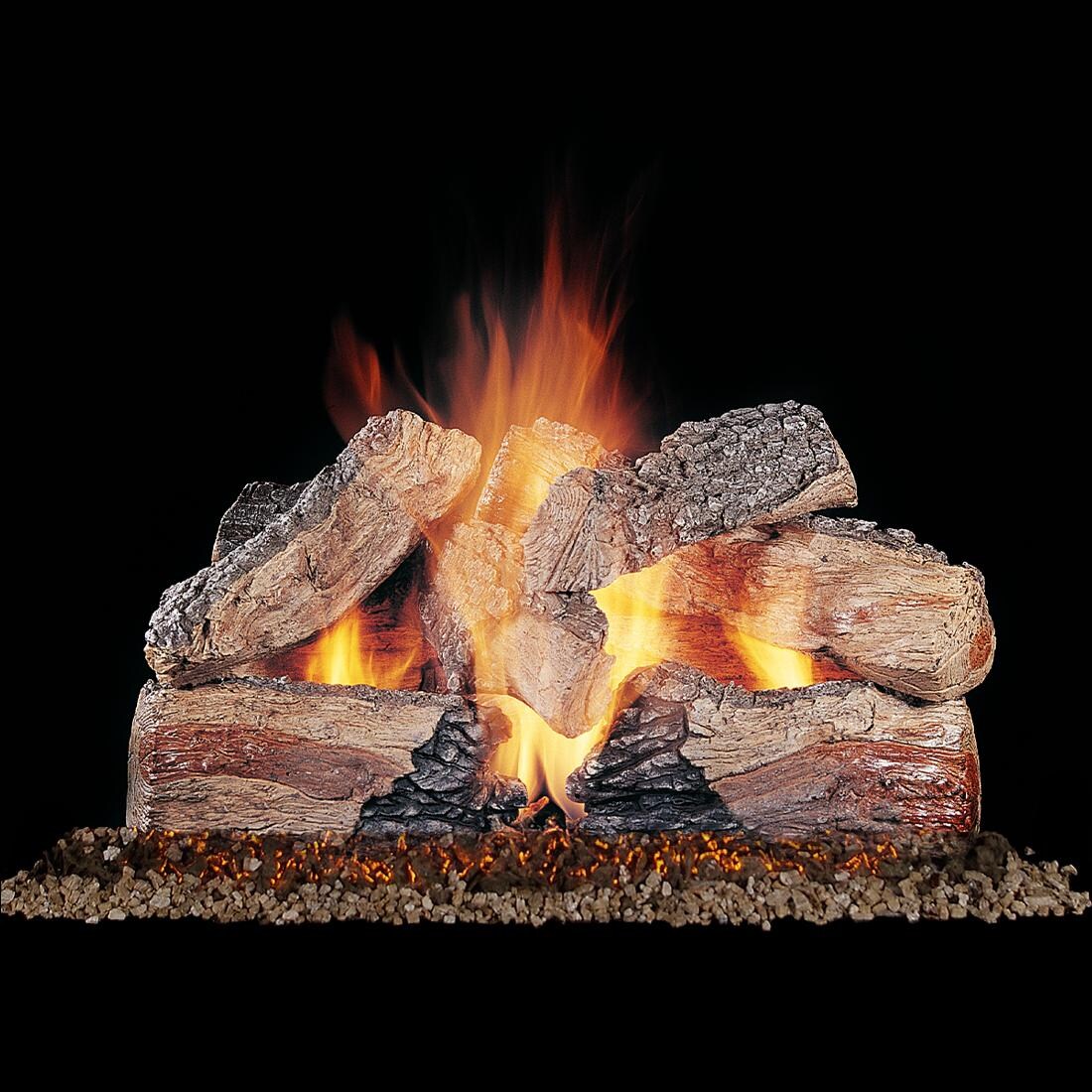 Rasmussen 30-Inch Evening Desire Gas Log Set With Vented Propane Custom Embers Pan Burner - Variable Flame Remote